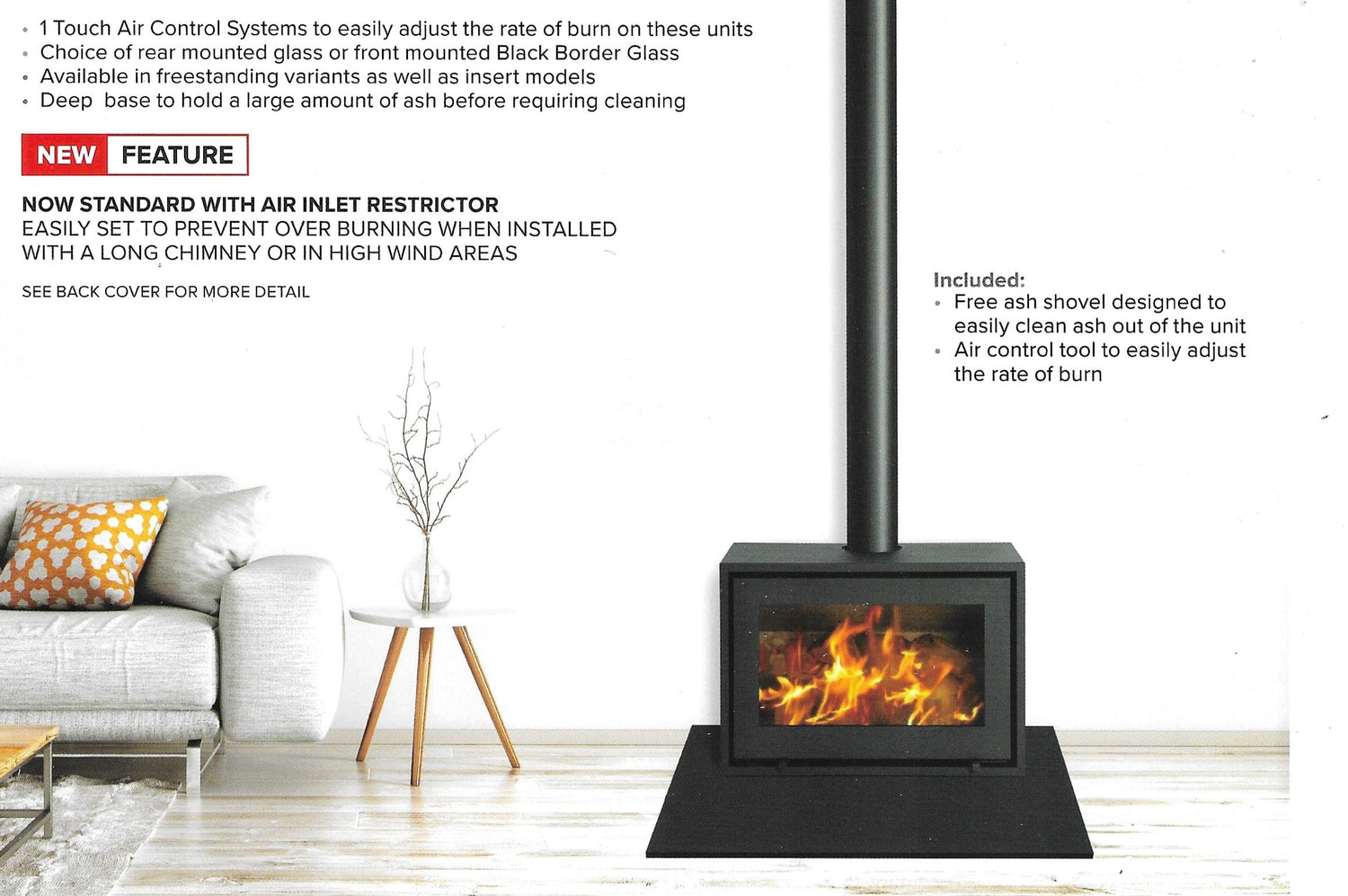 Infiniti Free standing wood burning convection Fireplaces 14 & 18kw single sided