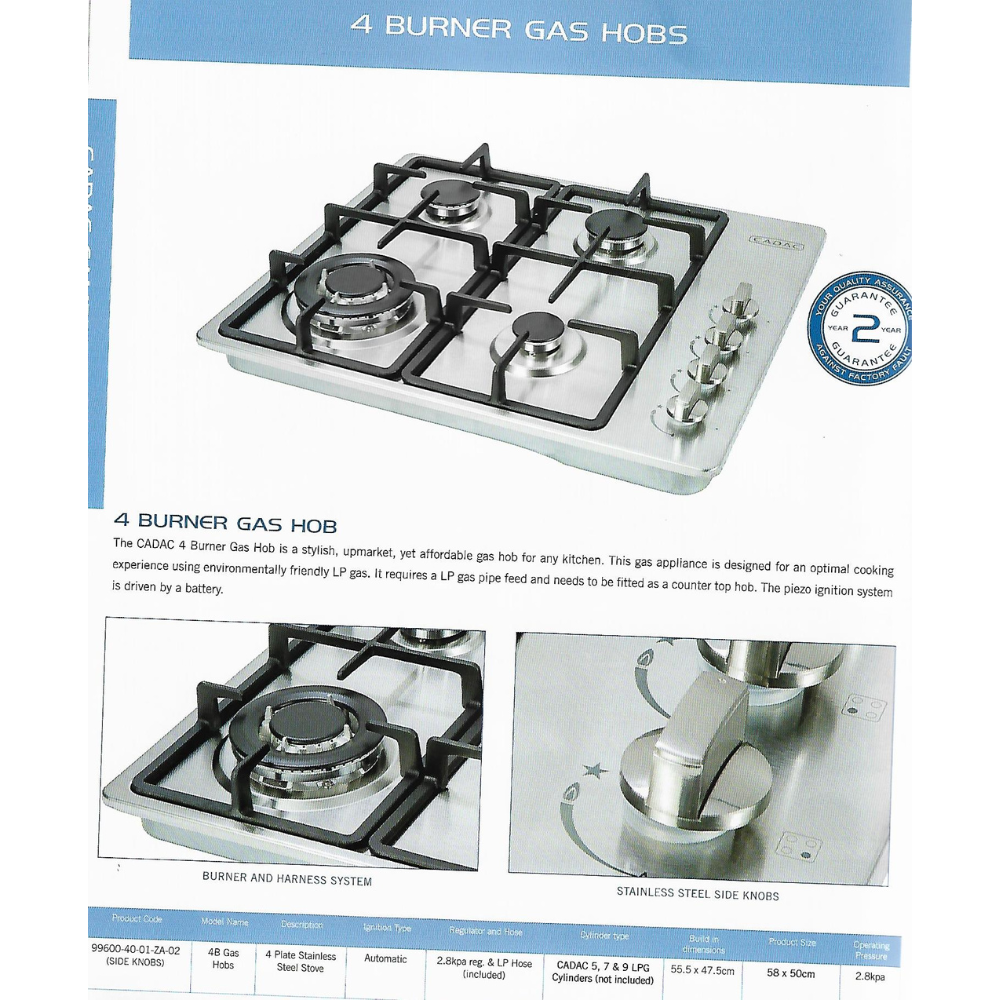 4b gas hob with side knobs