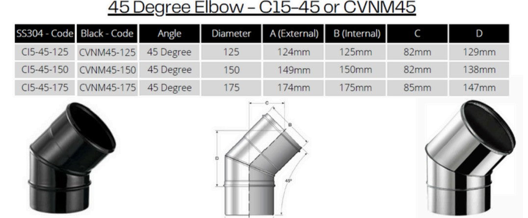 45 degree bends for combustion fireplaces