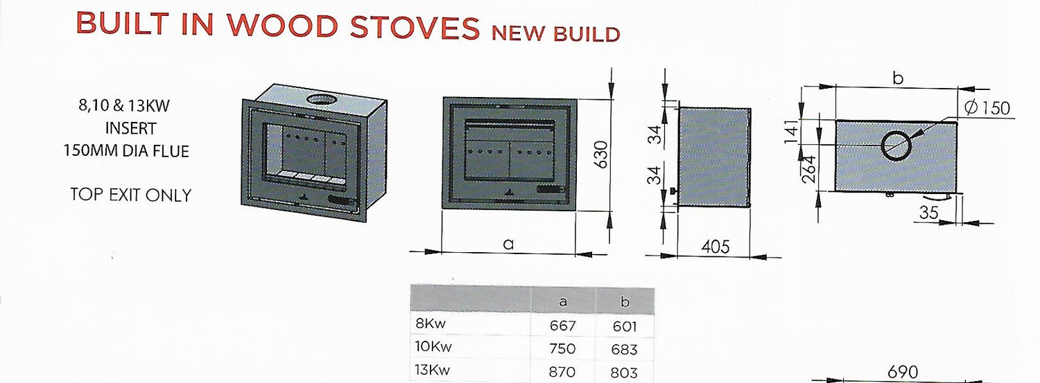 Infiniti Built in wood burning Fireplaces 8, 10 and 13kw single sided