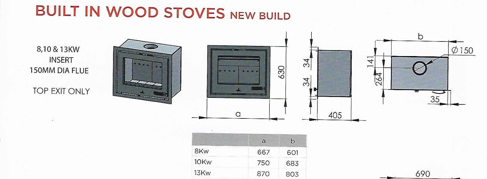 Infiniti Built in wood burning Fireplaces 8, 10 and 13kw single sided