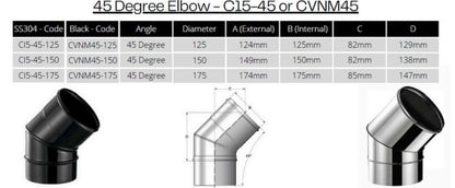 45 degree bends  for combustion fireplaces