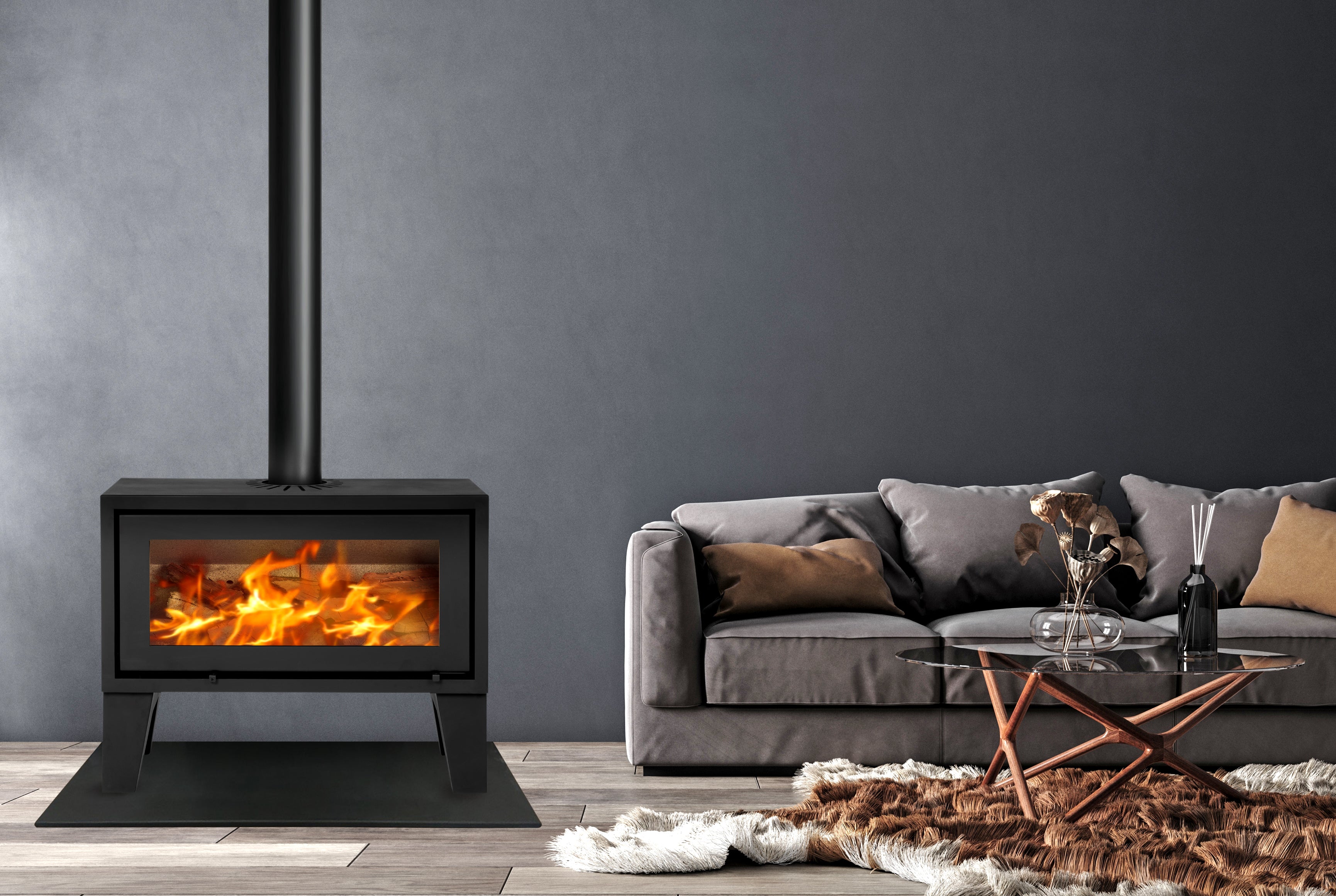 Infiniti Free standing wood burning convection Fireplaces 14 &amp; 18kw single sided