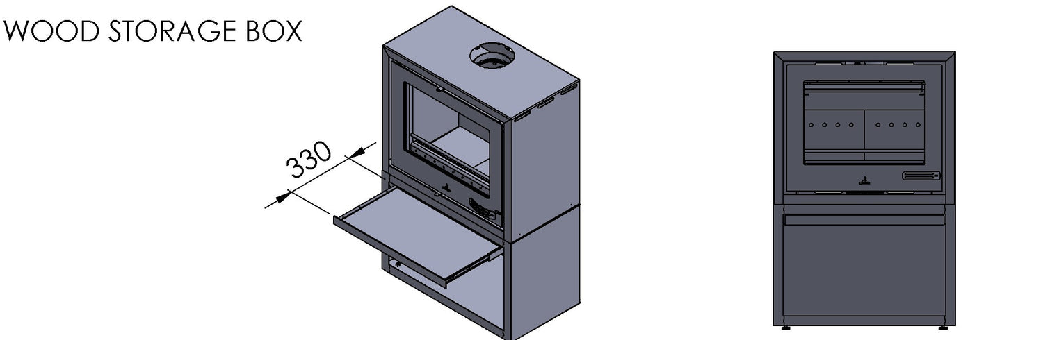 INFINITI WOOD  STORAGE BOXES TO GO UNDER FREESTANDING FIREPLACES 14 and 18kw