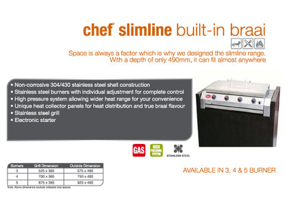 Slim line Chef counter top high pressure gas braai