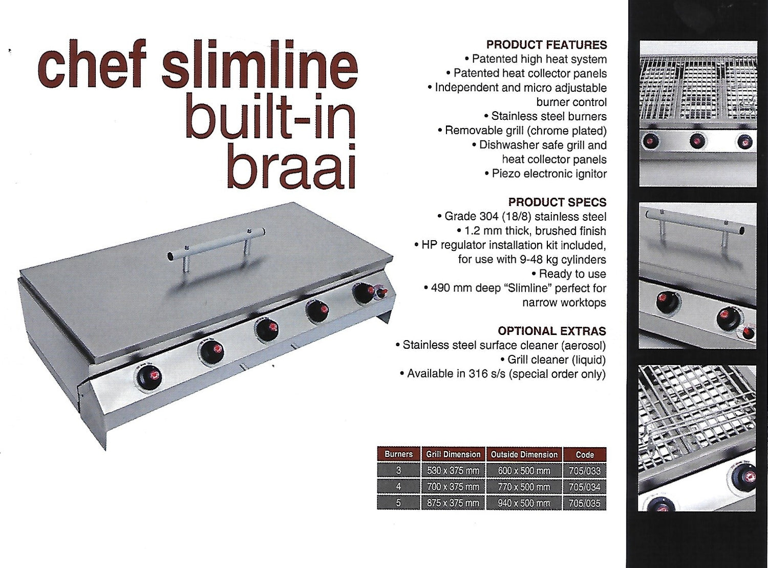 Slim line Chef counter top high pressure gas braai