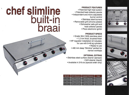 Slim line Chef counter top high pressure gas braai