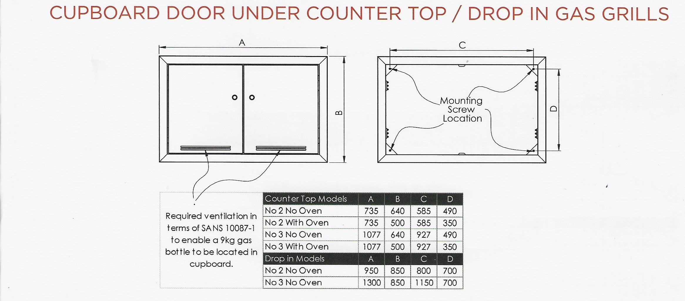 Infiniti/ Firefox below counter doors  stainless steel for gas